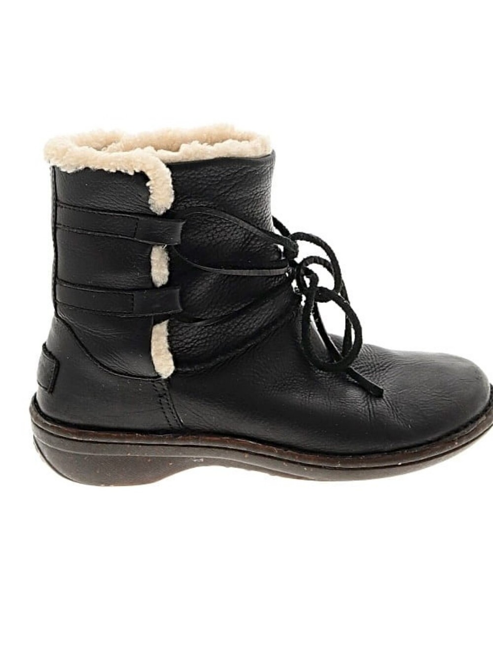 UGG Black Leather Winter Boots with Cream Shearling